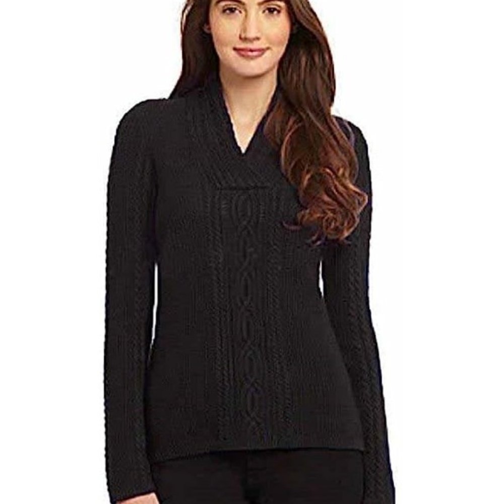 Nautica Women's Shawl Collar Fisherman Cable Knit Long Sleeve Sweater